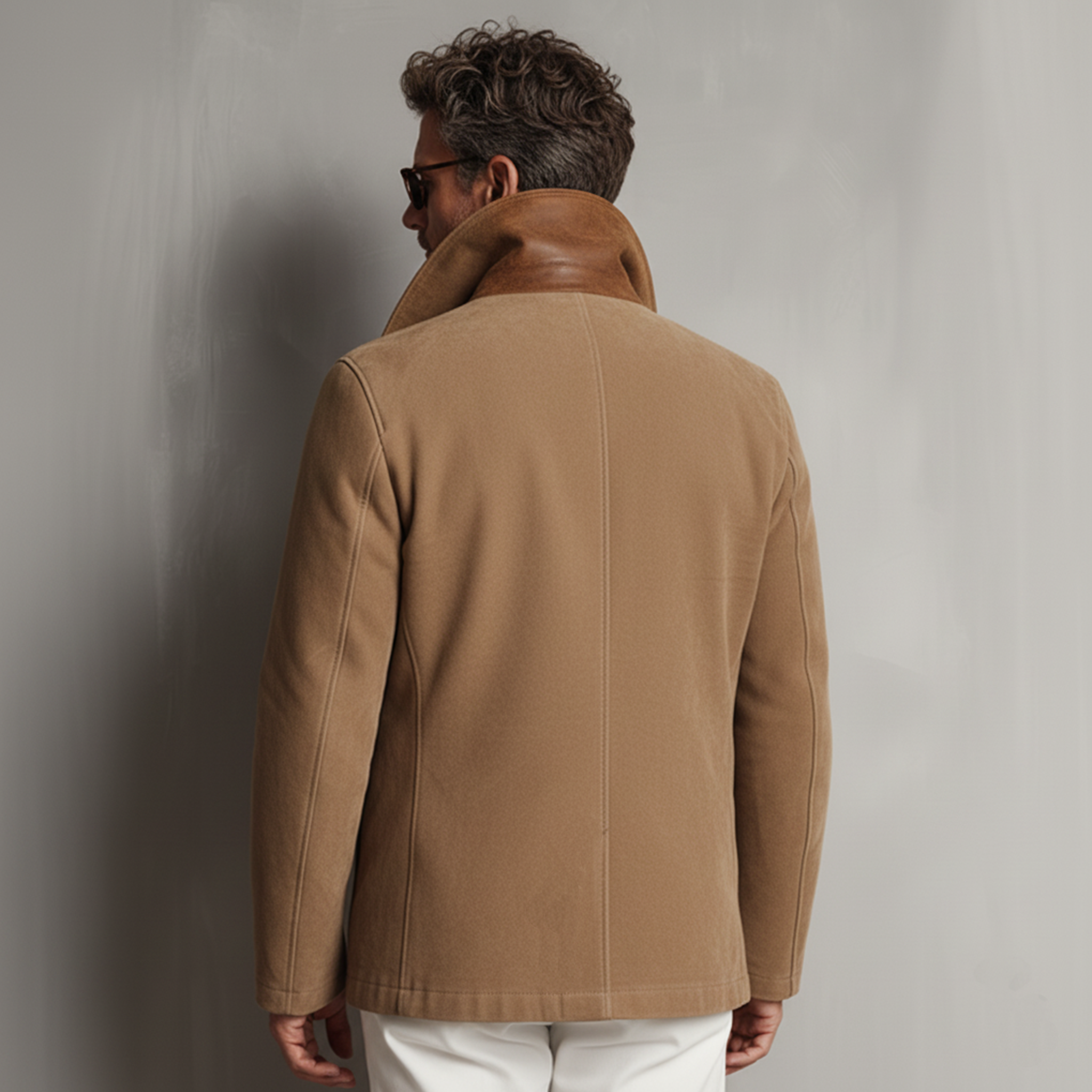Men's Classic Retro Western Tough Style PU Leather Lapel Double-breasted Faux Suede Jacket MTA2235J5K
