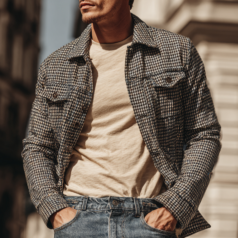 Men's Houndstooth Lapel Single-Breasted Jacket MTA0568H6X