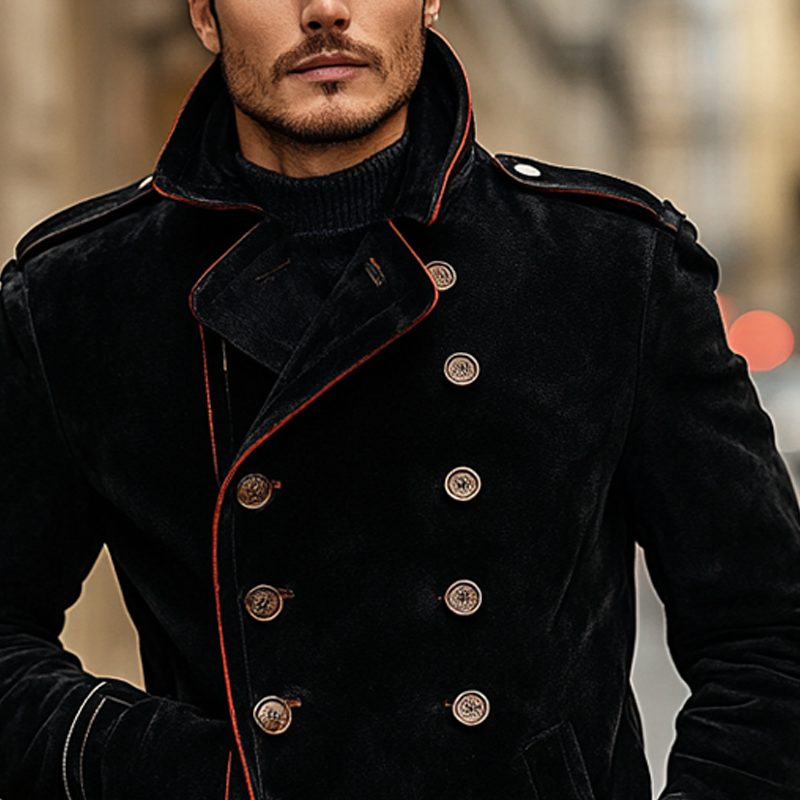 Men's Double-breasted Faux Suede Jacket With Contrasting Panels MTA1391I8X