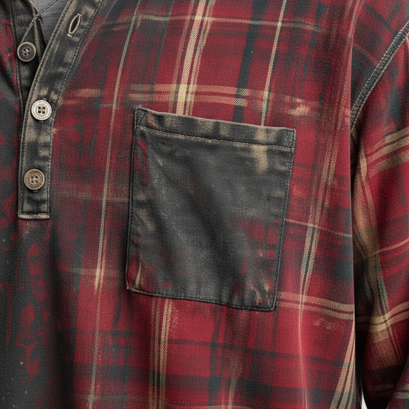 Men's Vintage Polyester Blend Printed Long Sleeve Henley MTA2788J4P