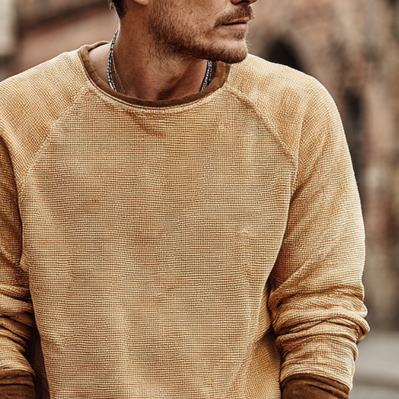 Men's Waffle Panel Faux Suede Long Sleeve Sweatshirt MTA1637I3X