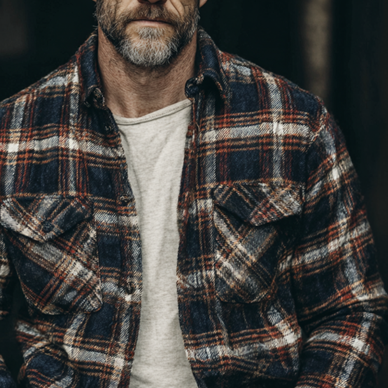 Men's Flannel Plaid Lapel Single-breasted Shirt MTA1544H3X
