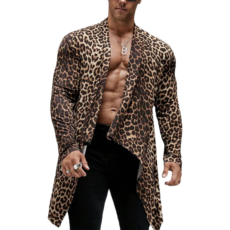 Vintage leopardprint lang skjorte for menn 71923112U