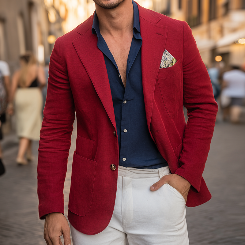 Men's Retro Casual Street Style Linen Solid Color Blazer MTA3017H4TO