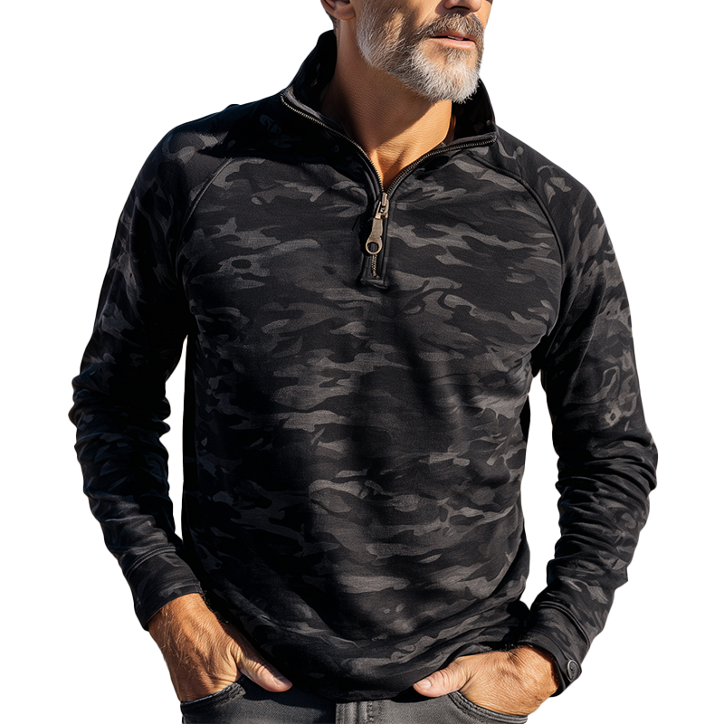 Men's Fashion Camouflage Print Half-Zip Polo Shirt MTA1497H9P