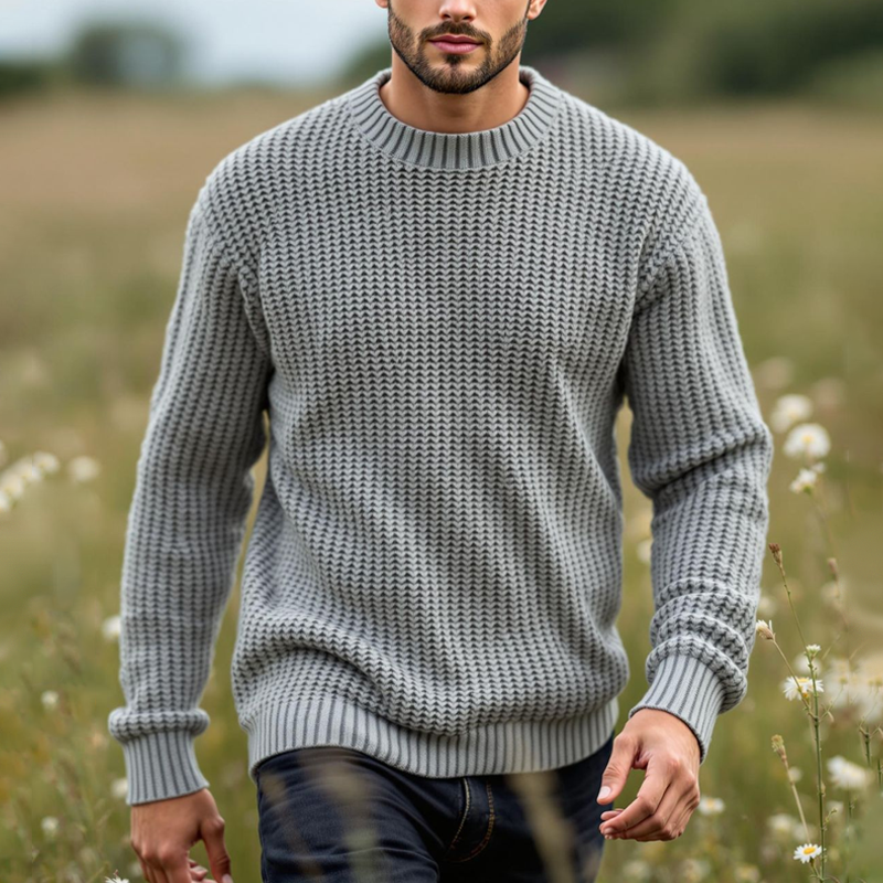 Men's Solid Color Round Neck Long Sleeve Sweater MTA1102I6Z