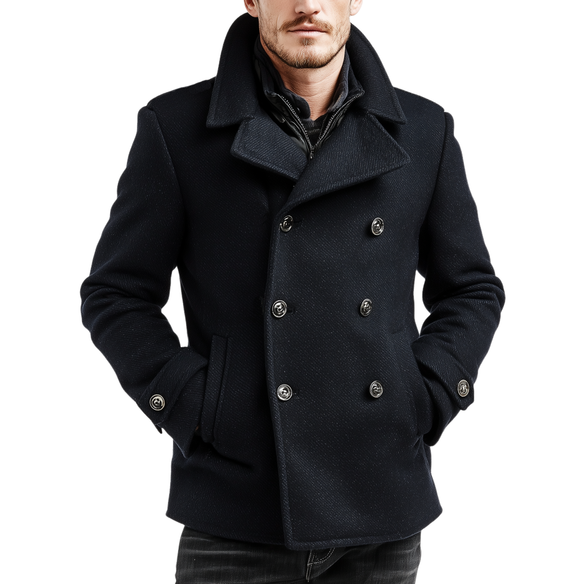 Men's Classic Retro Lapel Double-breasted Faux Wool Short Coat MTA2689I2K