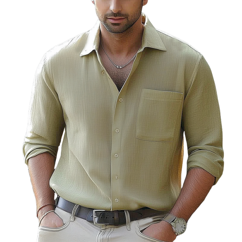 Men's Basic Solid Color Lapel Long Sleeve Shirt MTA2561G6U