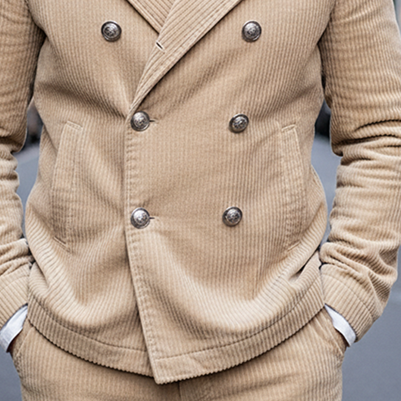Men's Solid Color Retro Corduroy Lapel Double-breasted Jacket MTA0879K0X
