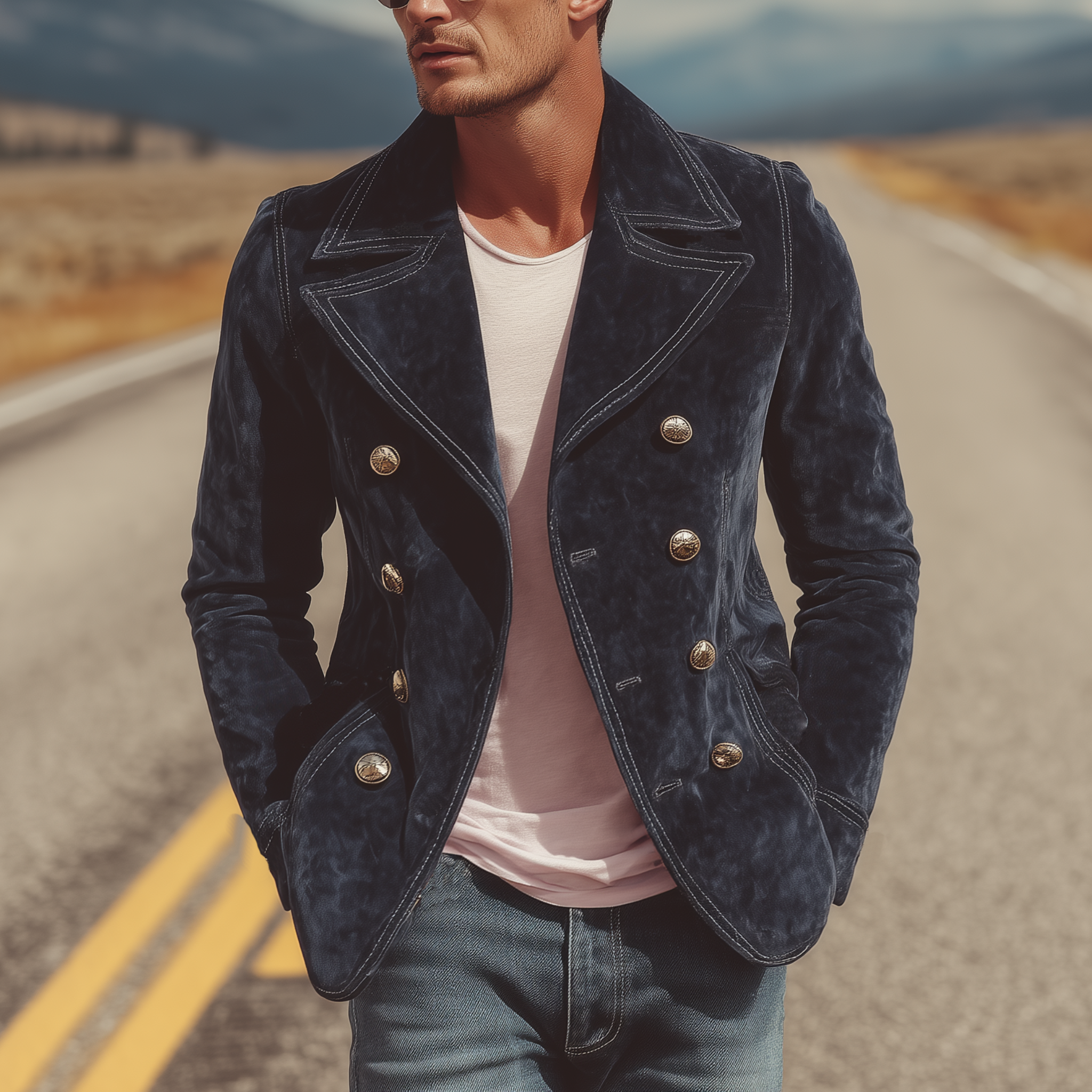 Men's Classic Retro Western Lapel Suede Double Breasted Jacket MTA0893H2K
