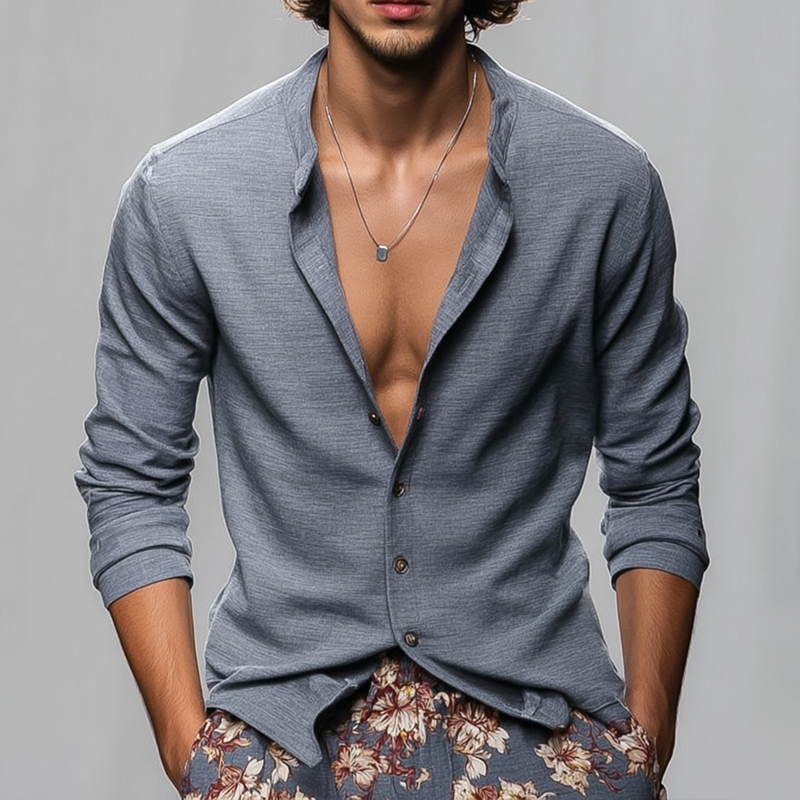 Men's Cozy Round Neck Long Sleeve Shirt MTA3052G8Z