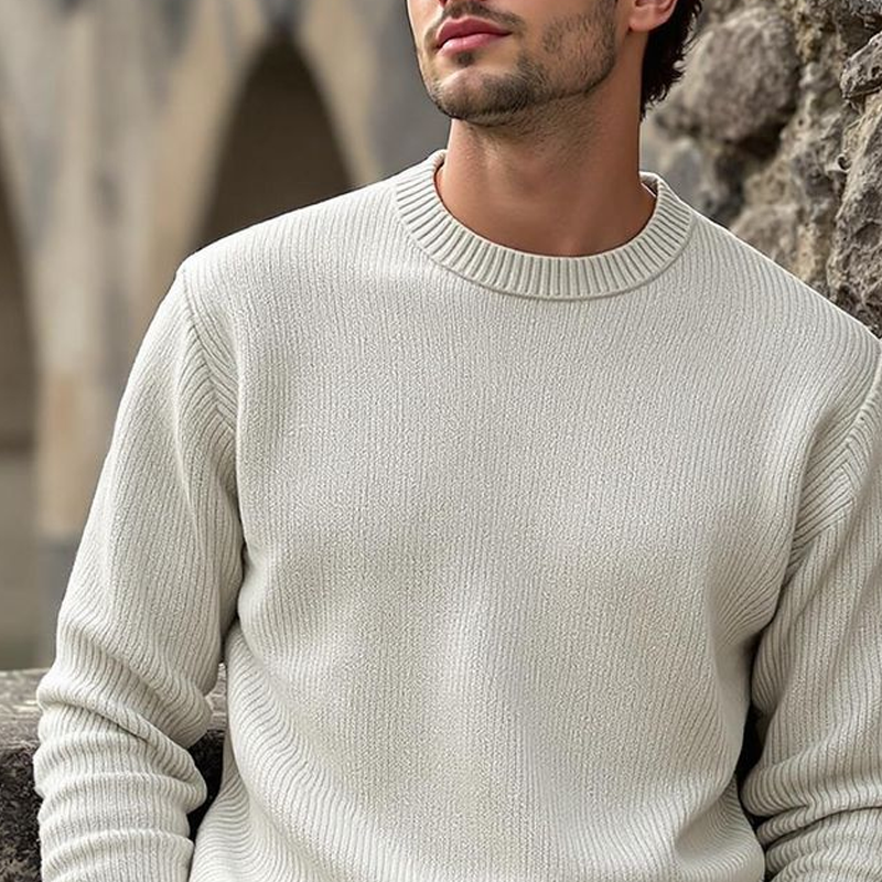 Men's Solid Color Round Neck Long Sleeve Sweater MTA1112I3Z
