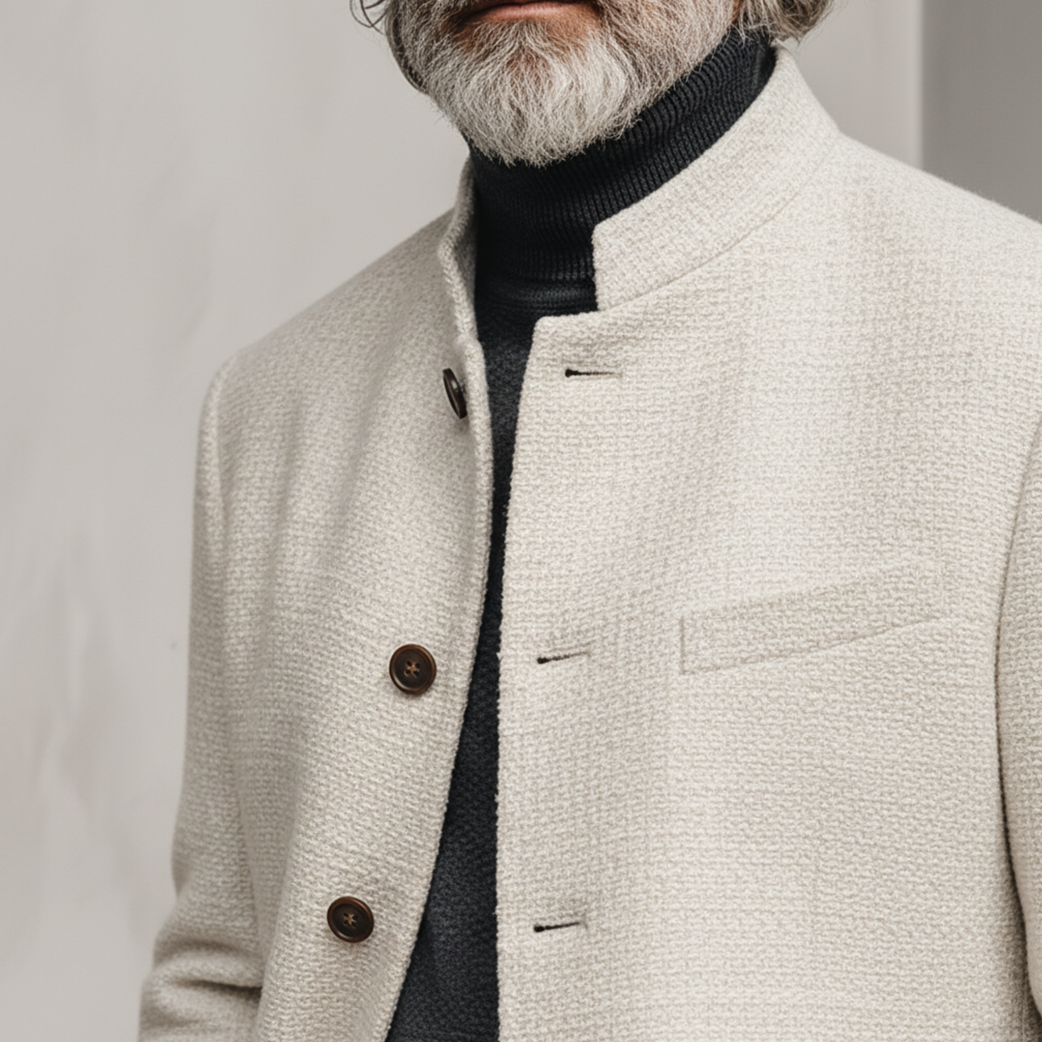 Men's Classic Casual Stand-up Collar Tweed Textured Fabric Jacket MTA0595K5K