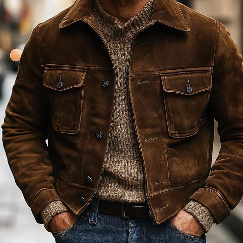 Men's Vintage Western Cowboy Style Faux Suede Lapel Jacket MTA2326J6X