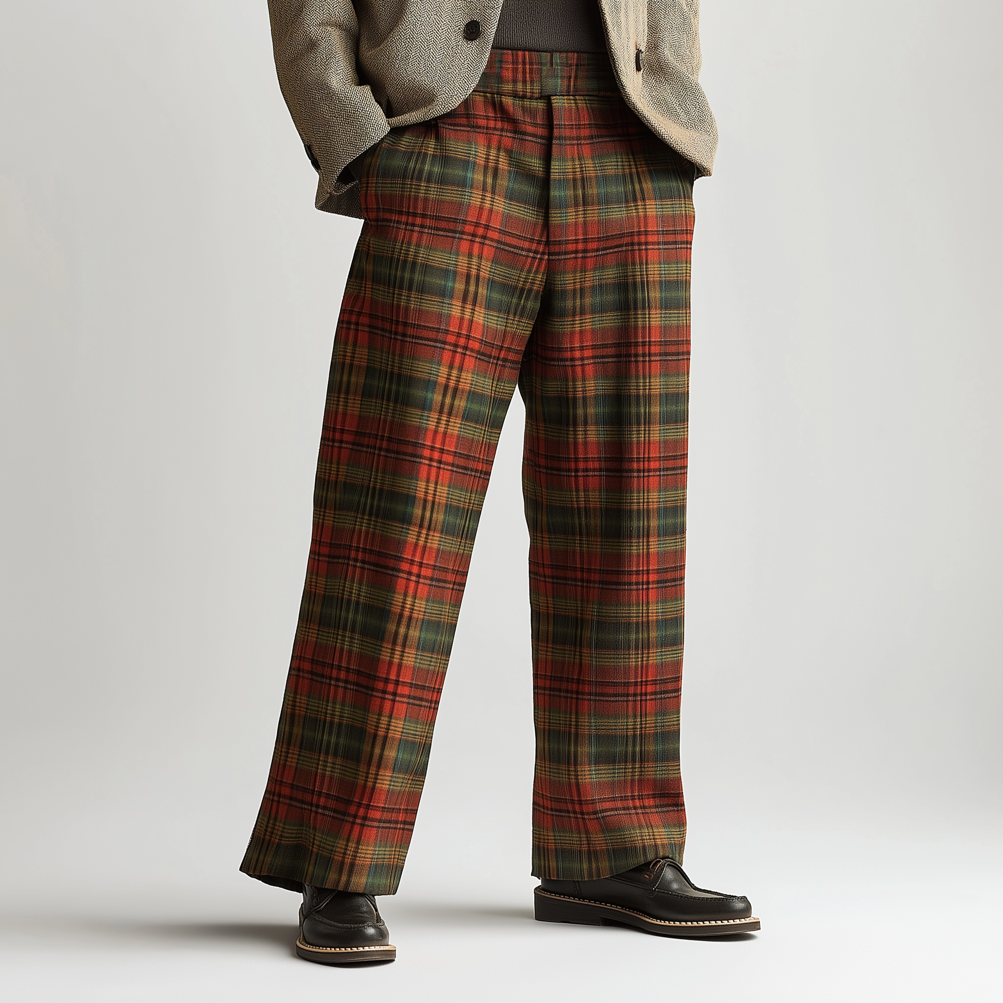 Men's Retro Christmas Style Plaid Print Cotton Blend Trousers MTA0159K6P