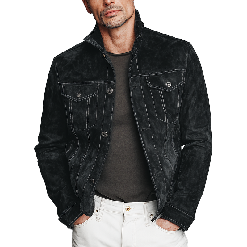 Men's Black Faux Suede Vintage Casual Jacket MTA2719H9P
