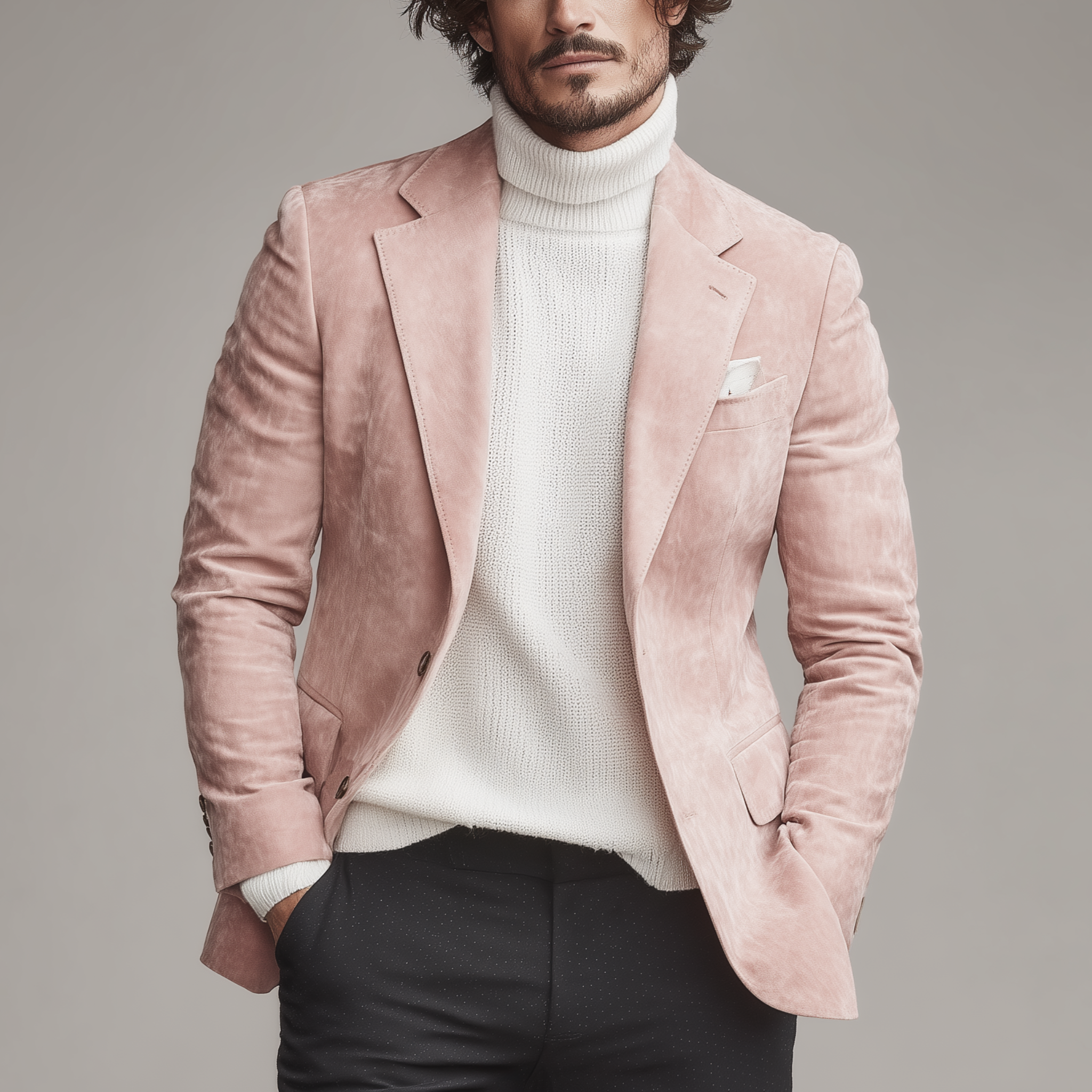 Men's Classic Casual Single-breasted Slim-fit Pink Suede Blazer MTA1597I2K