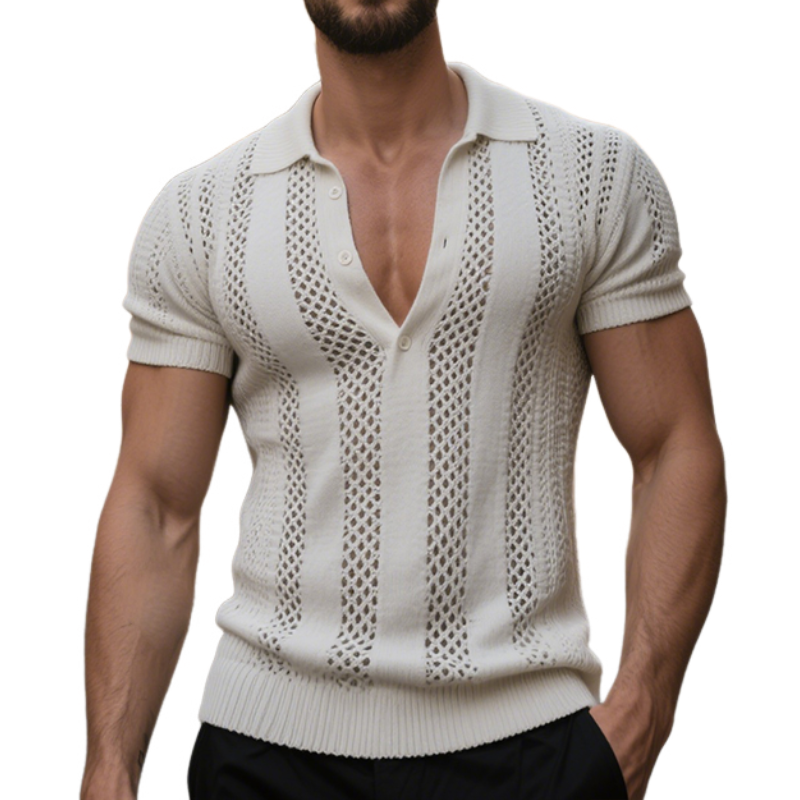 Herre Retro Casual Ensfarget Hulstrikket Poloskjorte MTA2037E4TO