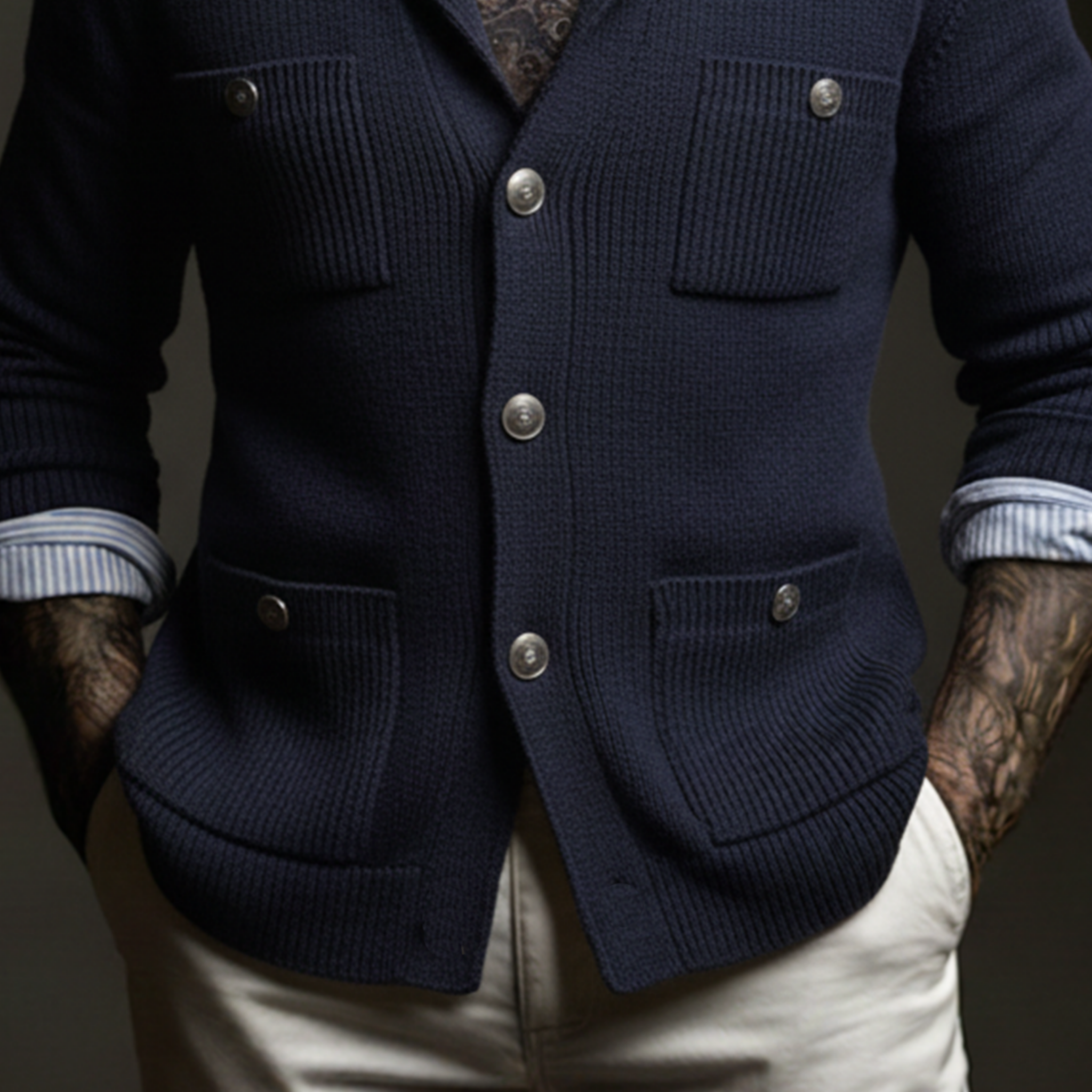 Men's Classic Business Multi-Pocket Knit Cardigan MTA1550K1K