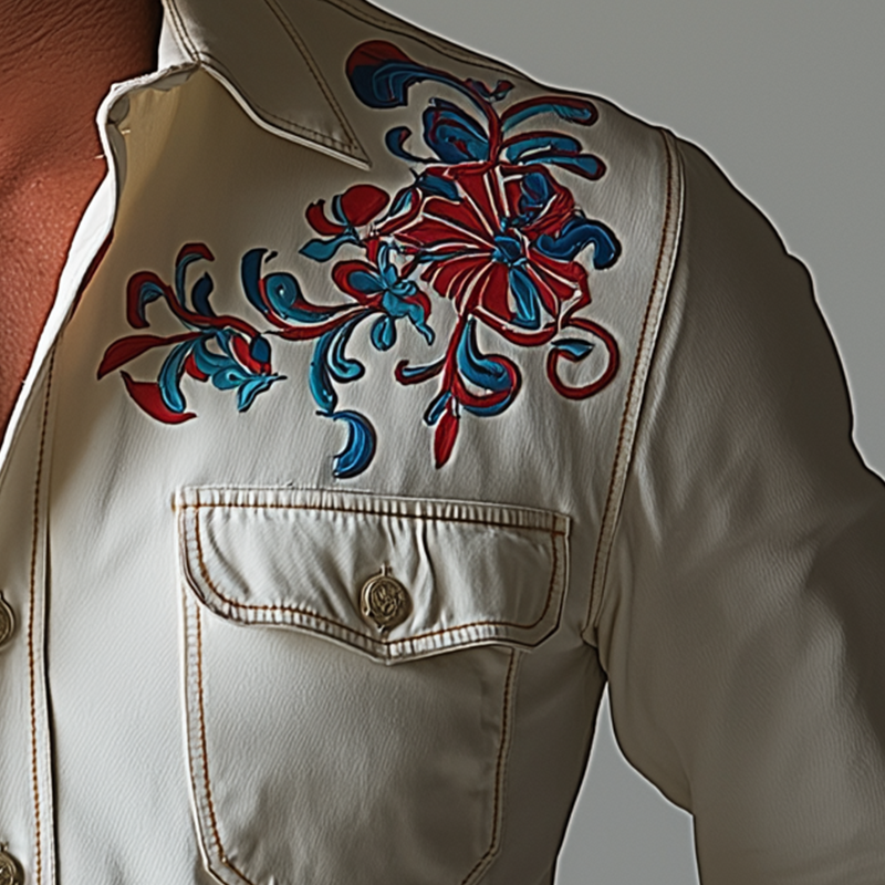 Men's Simple Embroidered Cotton Long Sleeve Shirt MTA2537G8P