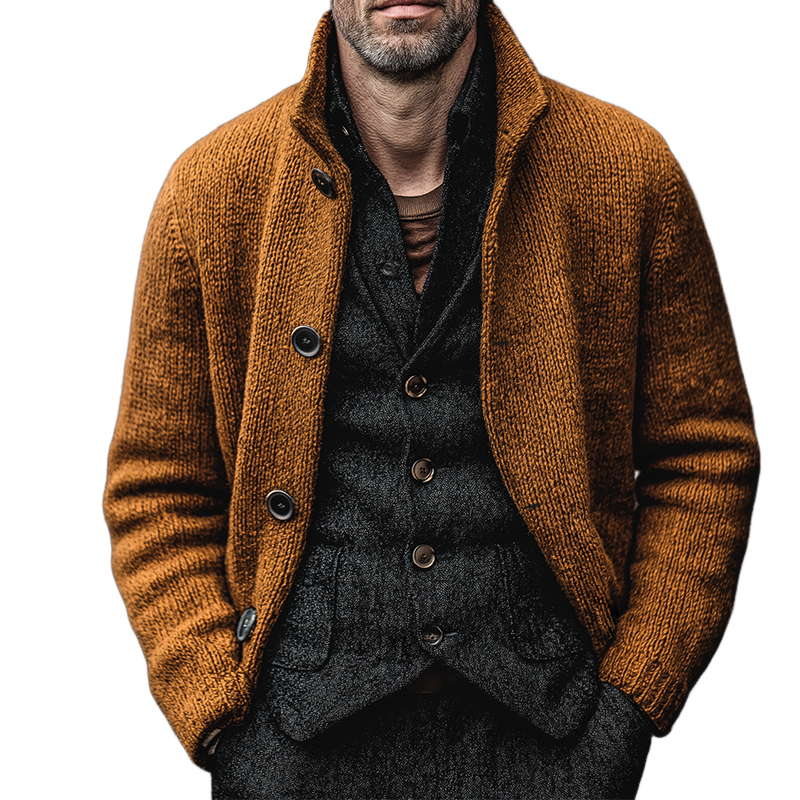 Men's Retro Casual Stand Collar Knitted Button Cardigan MTA0458L0TO