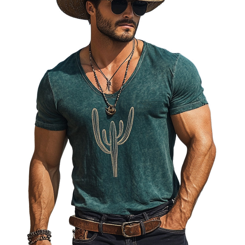 Men's Cactus Embroidered Cotton Blend Short Sleeve T-Shirt MTA2968D1X