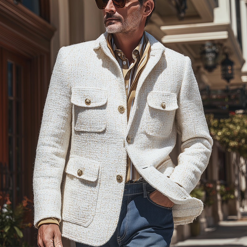 Men's Autumn And Winter Fashion Textured Tweed Light Business Suit Jacket MTA0855I8P