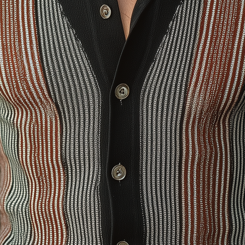 Men's Autumn Fashion Contrast Color Vertical Stripes Knitted Sweater Cardigan MTA1645I7P