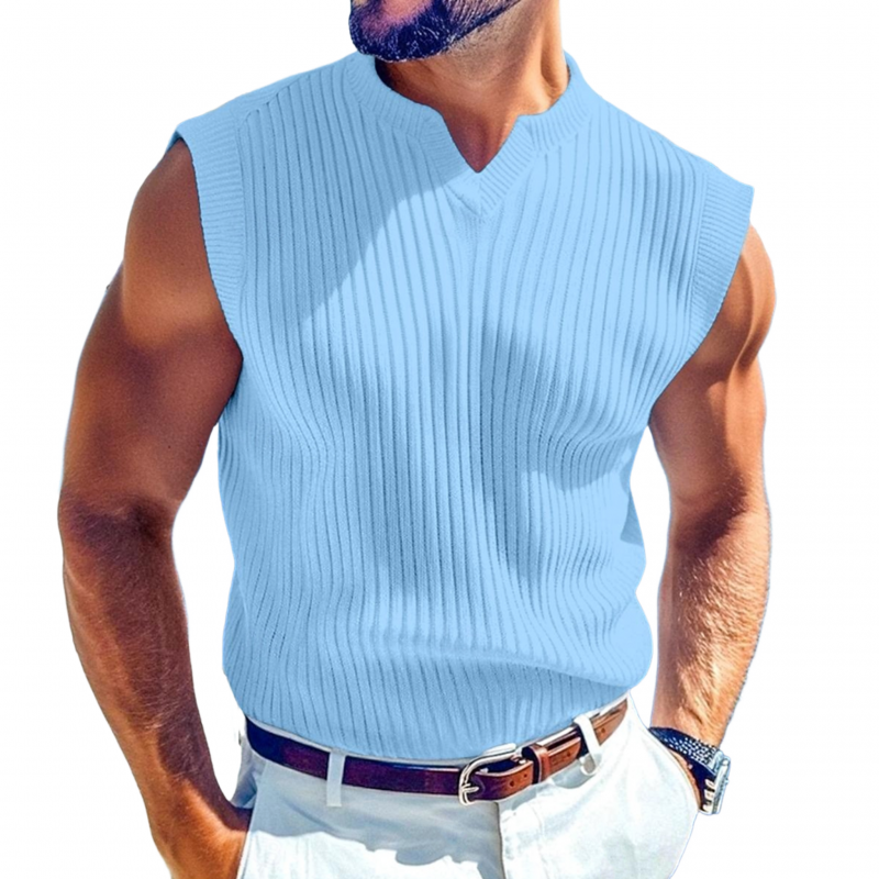 Men's Casual Breathable Solid Color V-neck Slim Fit Knitted Pullover Vest MTA3014F4M