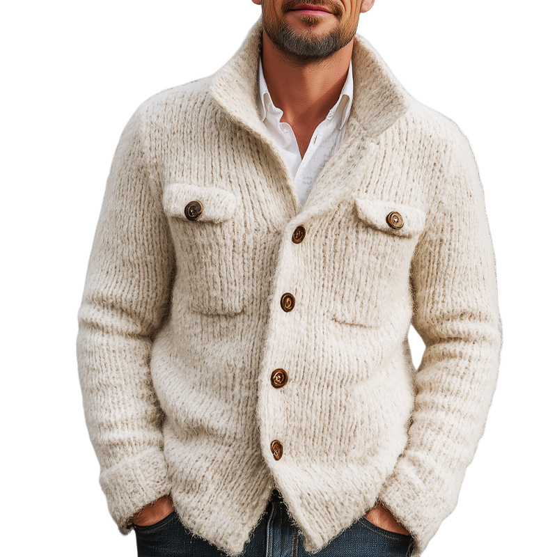 Men's Classic Solid Collar Button-Down Cardigan MTA1450J5U