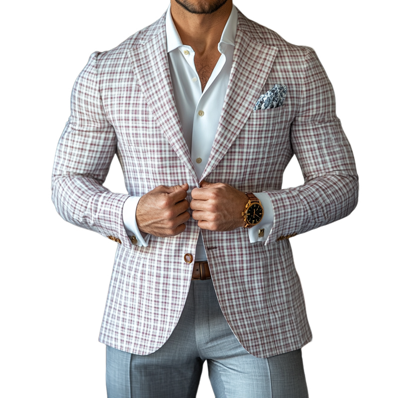 Herremote Vårsommer Rutete Hakk Lapel Blazer med to knapper 27493292Z