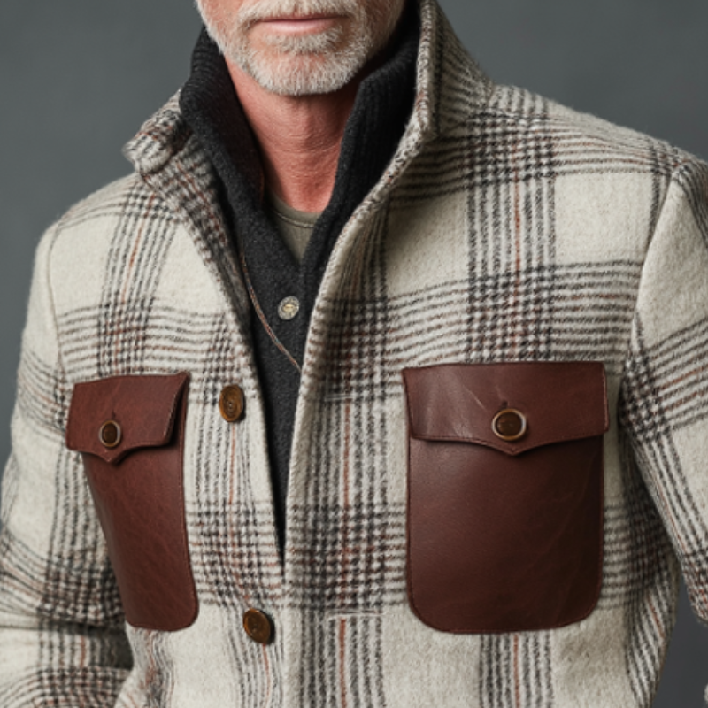 Men's Retro Casual Plaid Stitching Stand Collar Jacket MTA1915I1TO