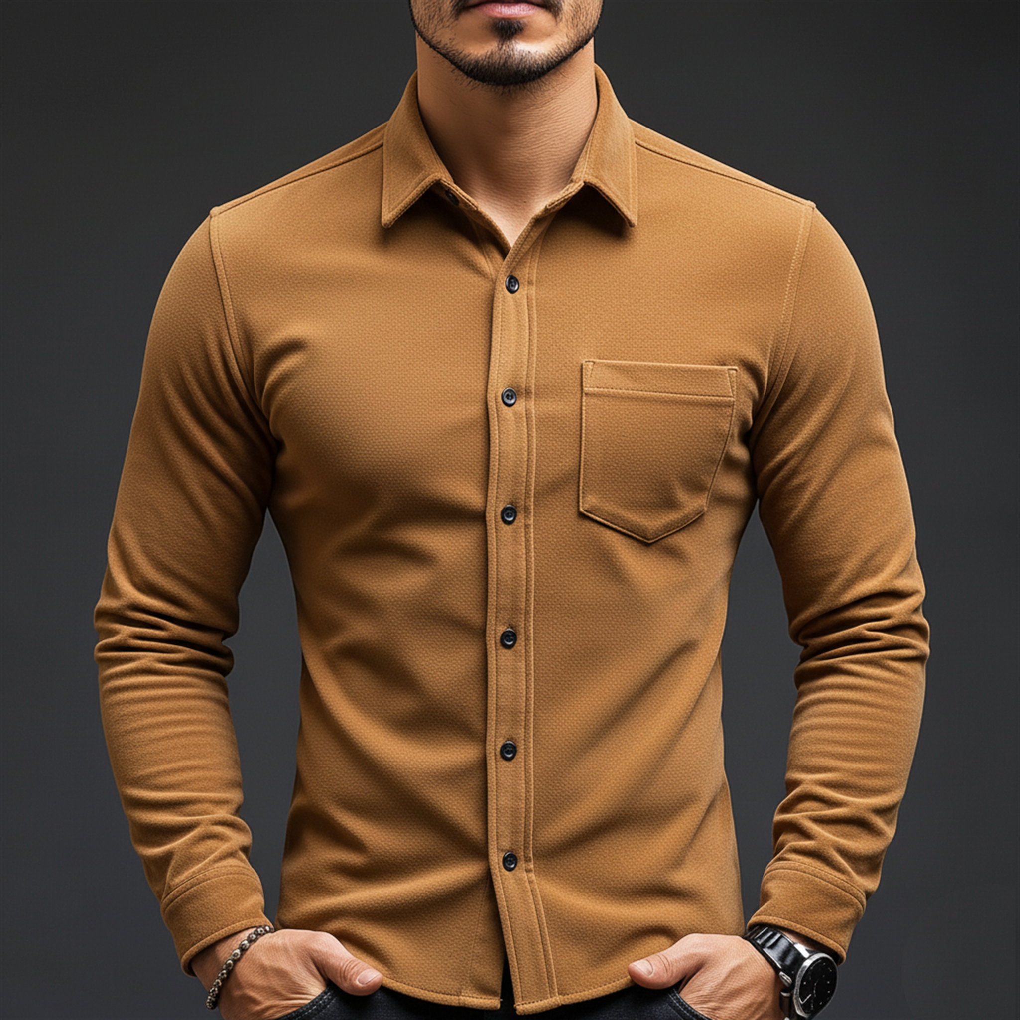 Men's Classic Casual Dralon Fabric Warm Skin-friendly Slim Fit Long-sleeved Shirt MTA2113J6K
