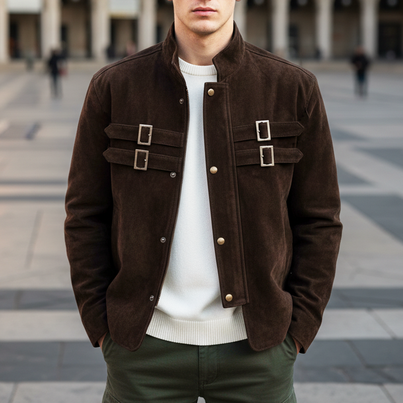 Men's Retro-style  Stand-up Collar  Suede Jacket MTA1731I0U