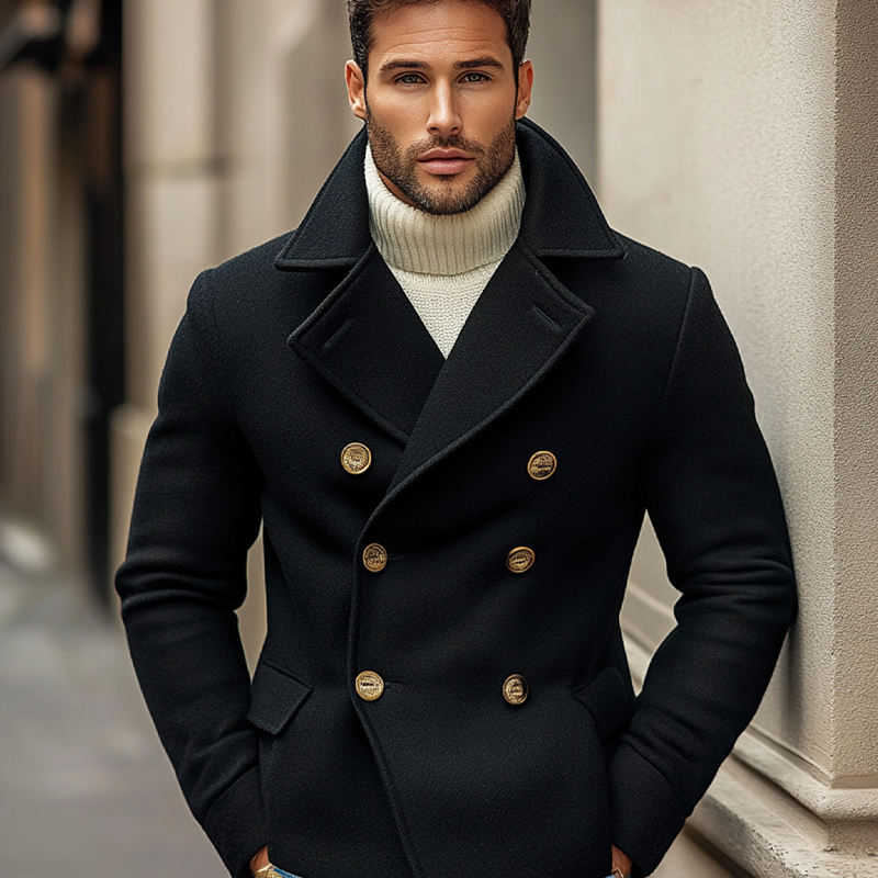 Men's Solid Color Faux Wool Double-breasted Lapel Jacket MTA1128J3X