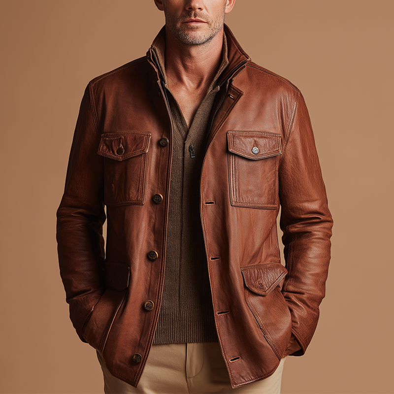 Men's Vintage Faux Leather Jacket MTA0588H7P