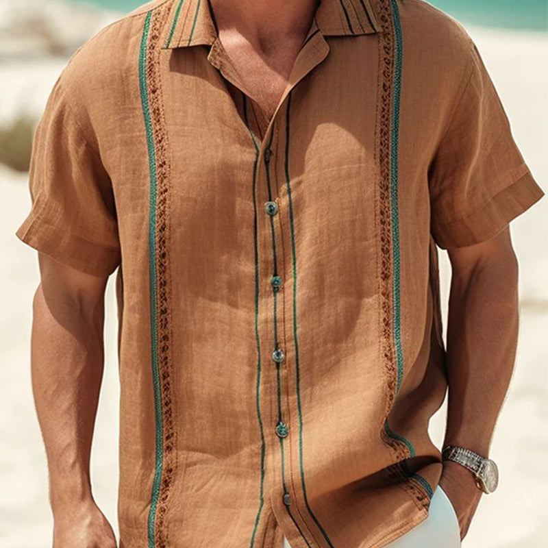 Men's Summer Vintage Embroidered Short Sleeve Shirt MTA0622E1U