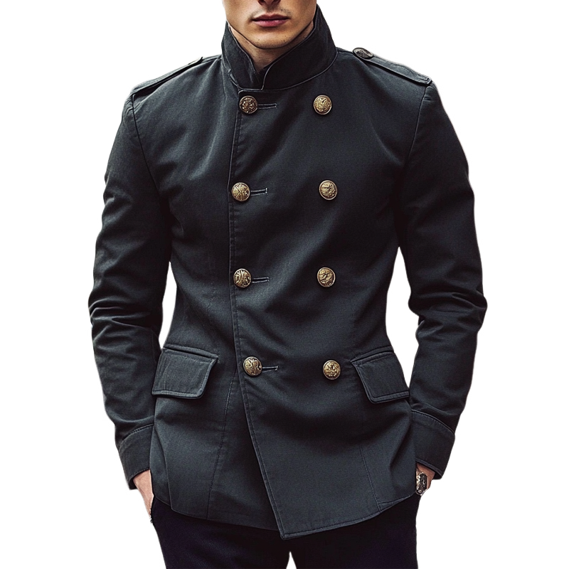 Men's Double-breasted Thin Stand Collar Blazer MTA2550G6X