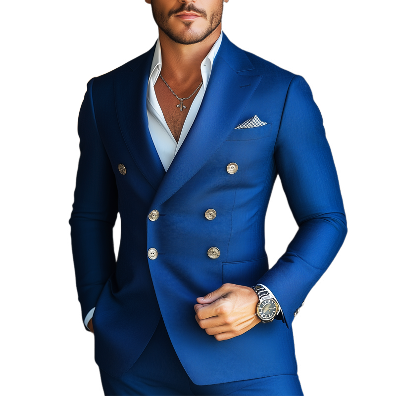Men's Business Double-breasted Notch Lapel Klein Blue Blazer MTA1162H1U