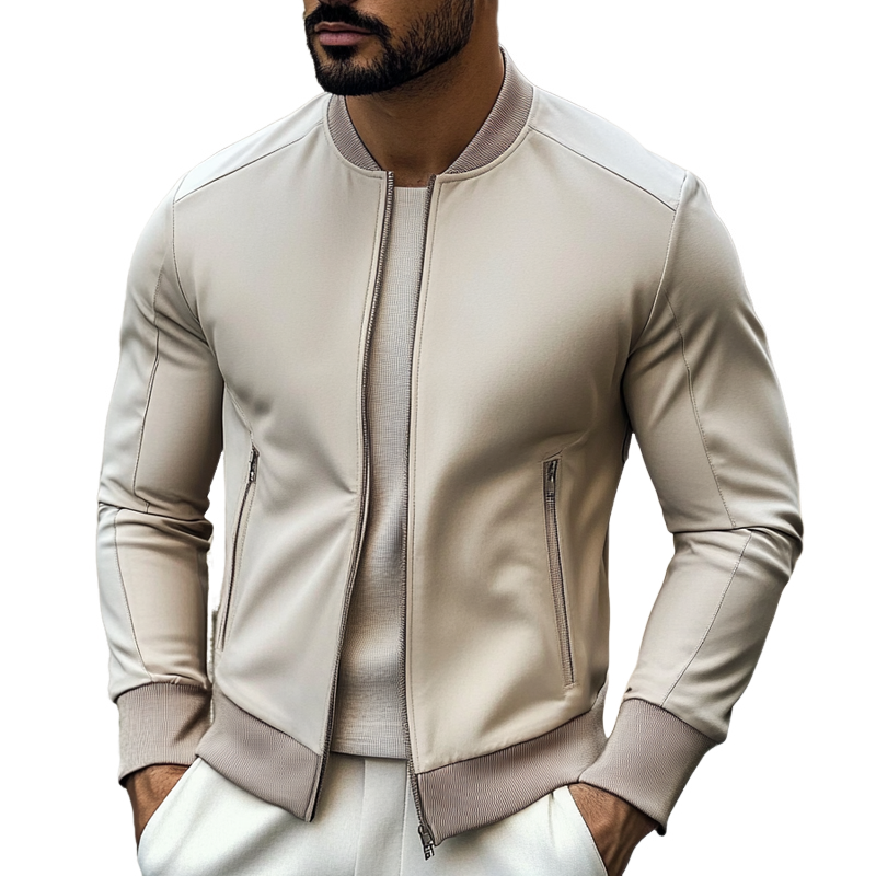 Men's Sports Casual Solid Color Baseball Collar Jacket MTA3165G6X