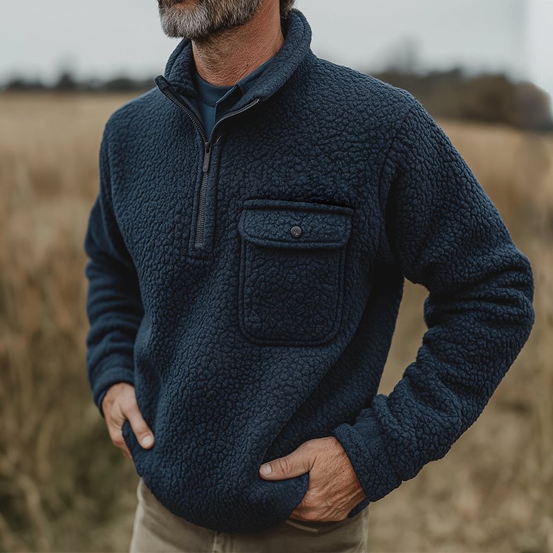 Men's Retro Casual Fleece Warm Zipper Stand Collar Sweatshirt MTA3038J7TO