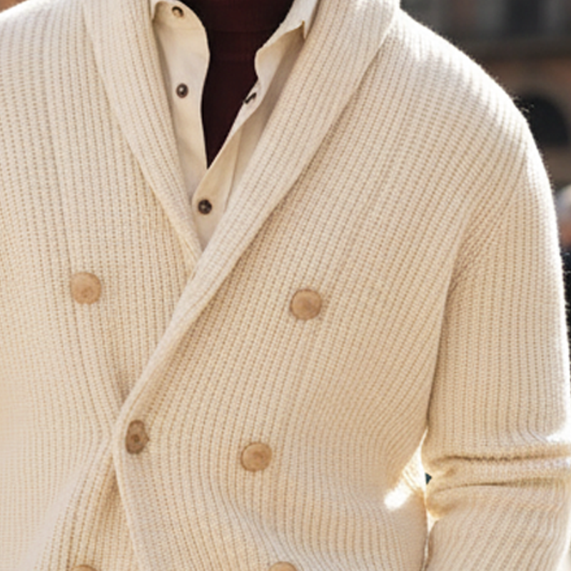 Men's Elegant Off-White Double-Breasted Knitted Cardigan MTA1849I3U
