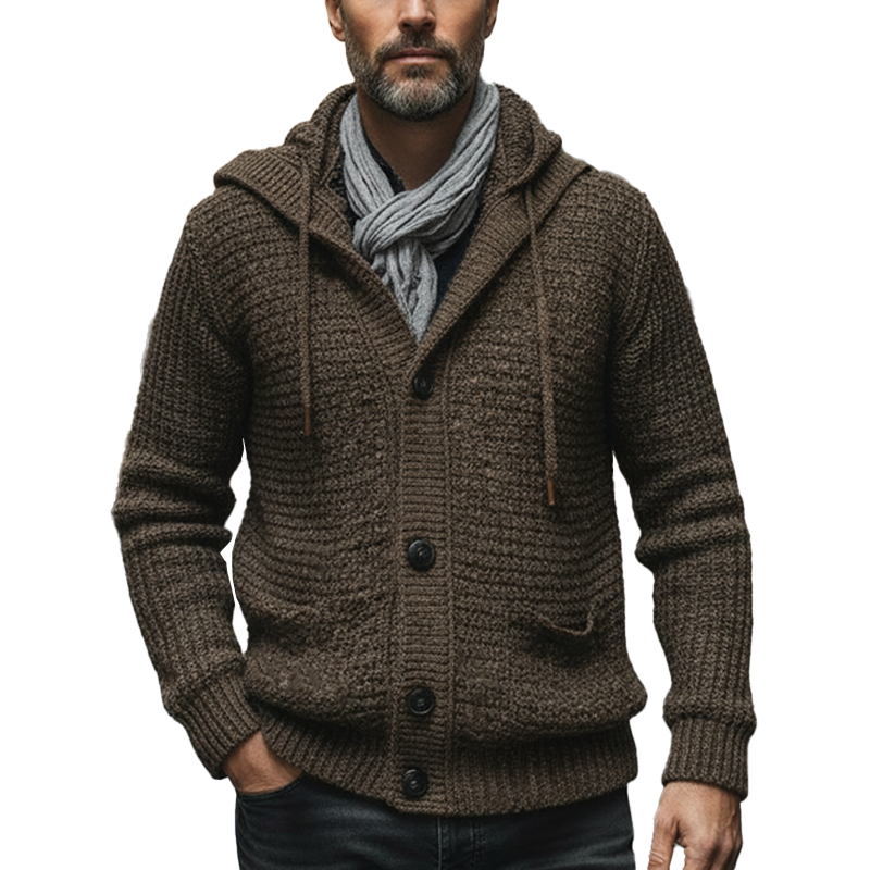 Men's Winter Retro Cotton Yarn Knitted Hooded Button Cardigan MTA1726L6P