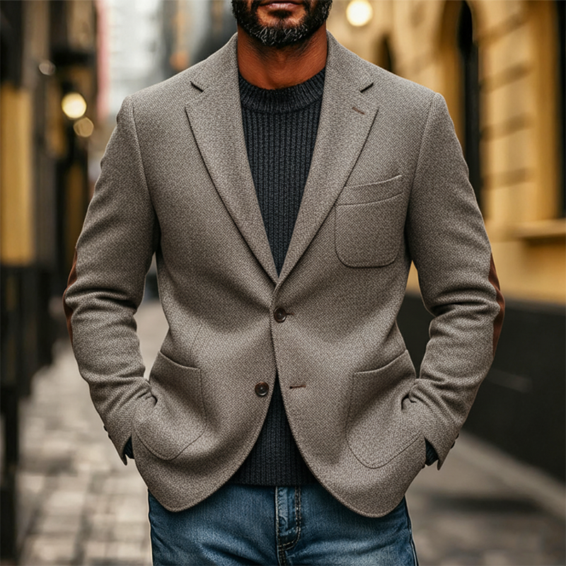 Men's Blended Fabric Patchwork Elbow-style Faux Suede Lapel Blazer MTA0637K4X