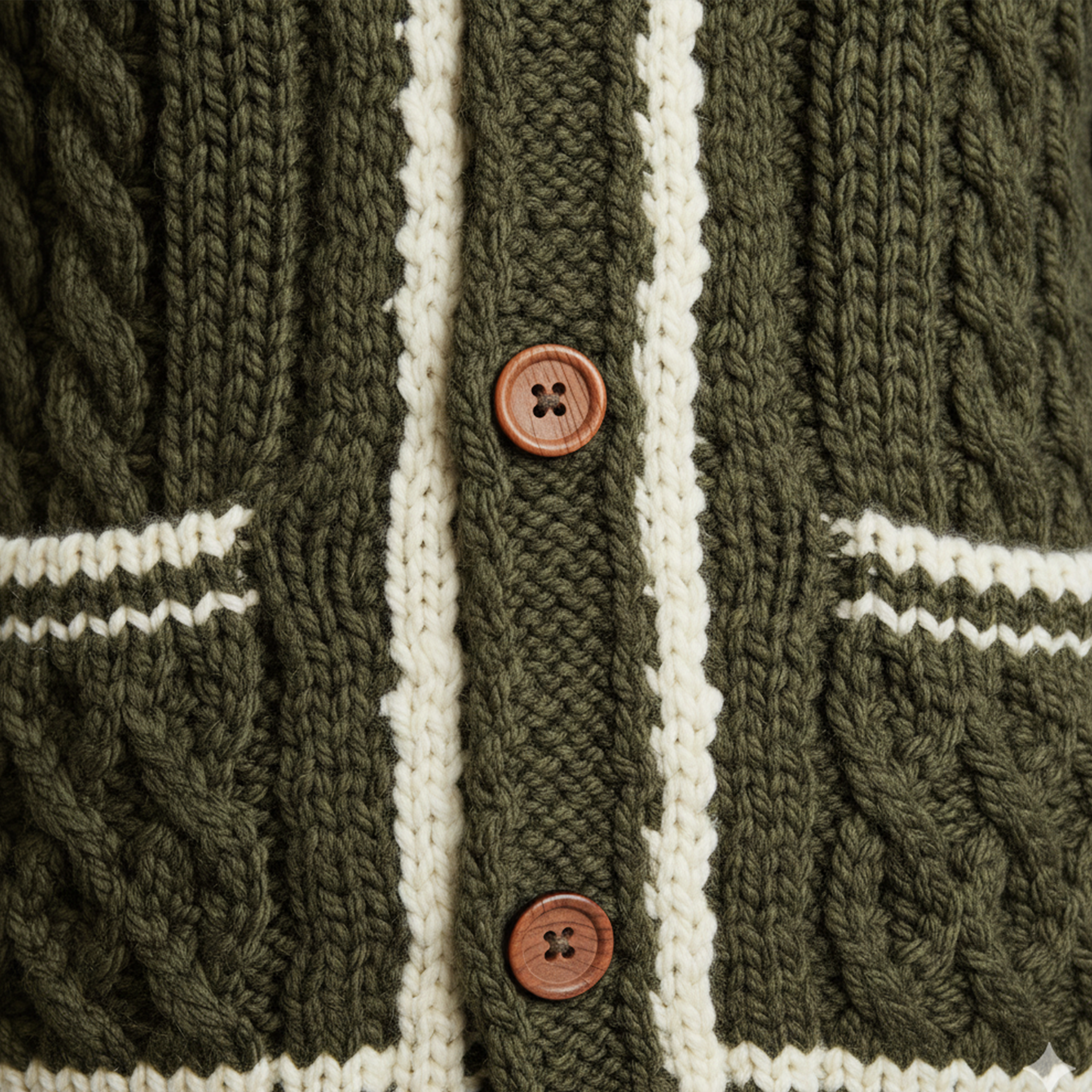 Men's Casual Fashionable Lapel White And Green Contrast Knitted Cardigan MTA1714J9K
