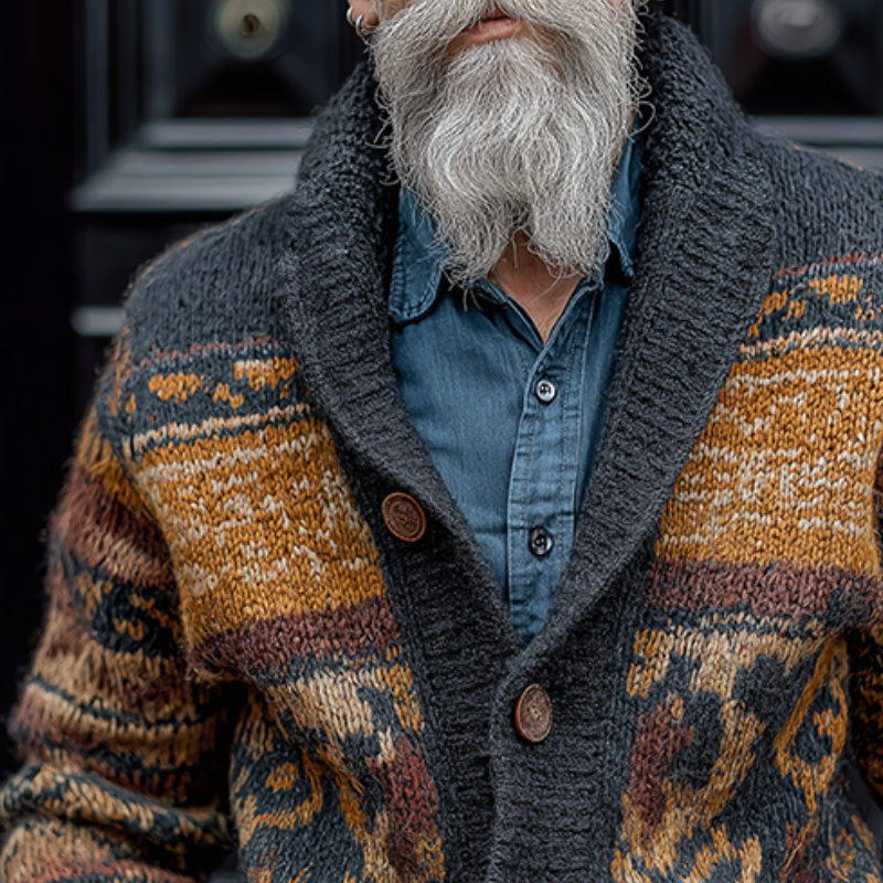 Men's Retro Casual Ethnic Style Geometric Knitted Button-Up Cardigan MTA2547K0TO