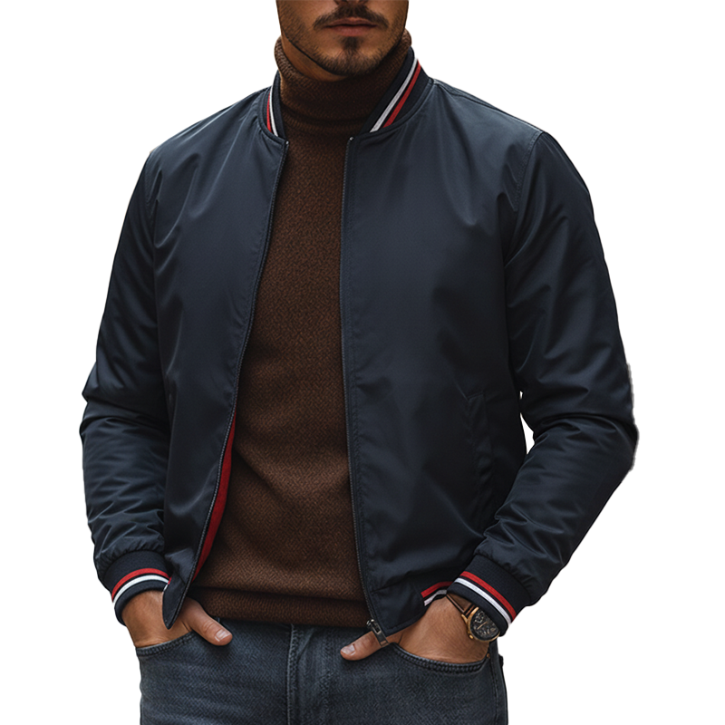 Men's Retro Cotton Blend Ribbed Zipper Jacket MTA1935K2P