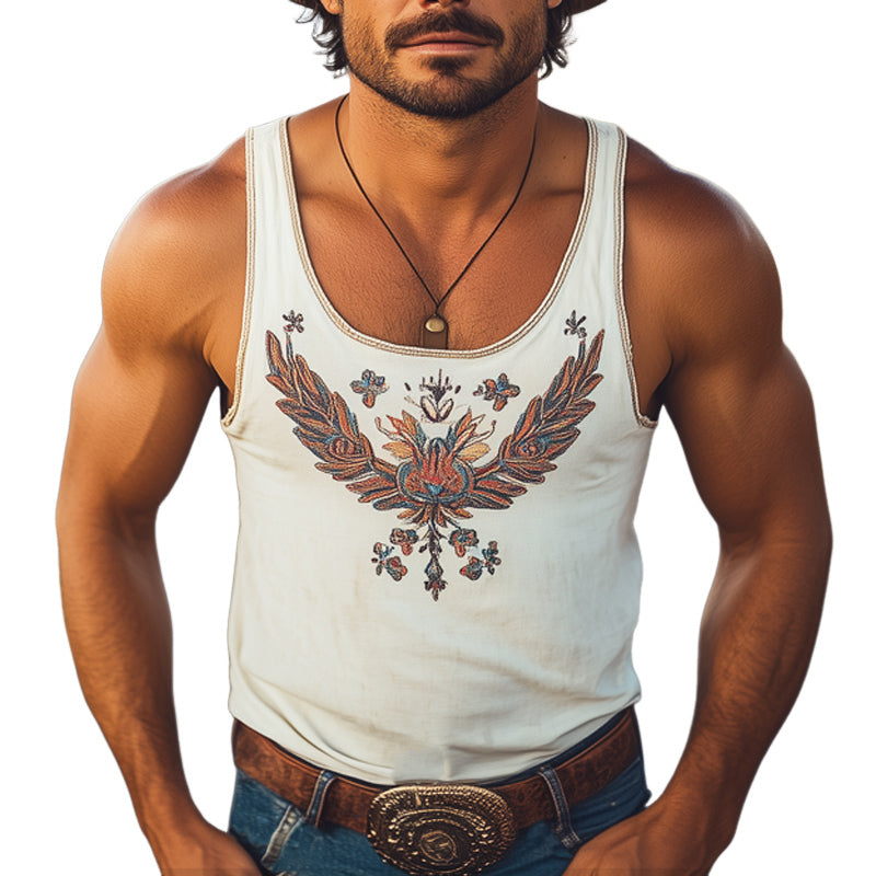 Men's Summer Western Cowboy Style Retro Printed Tank Top MTA1539E9U