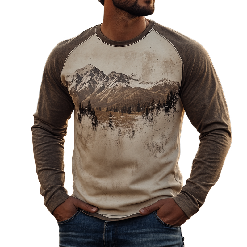 Men's Retro Casual Western Print Crew Neck Long Sleeve T-Shirt MTA3034G1TO