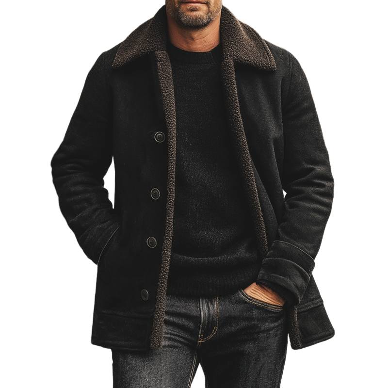 Men's Classic Button-down Suede Fleece-lined Mid-length Coat MTA3157J5U